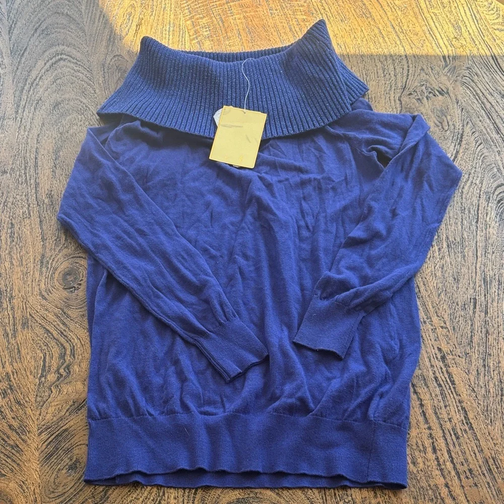 Michael Kors Women's Off-the-Shoulder Fold-Over Collar Sweater in Royal Blue